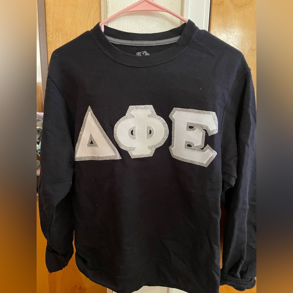 Delta Phi Epsilon Black, White Silver Letters